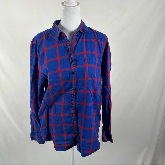 J. Crew Tops J Crew Blue Red Button Down Shirt Boy Fit Size Medium